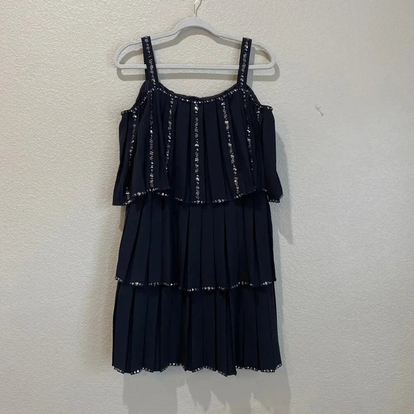 TED BAKER Meltea Embellished Black Tiered Dress US Size 8 $439 Flutter Sleeves - Picture 4 of 10